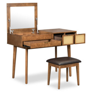 43.3" Classic Wood Makeup Vanity Set with Flip-top Mirror and Stool