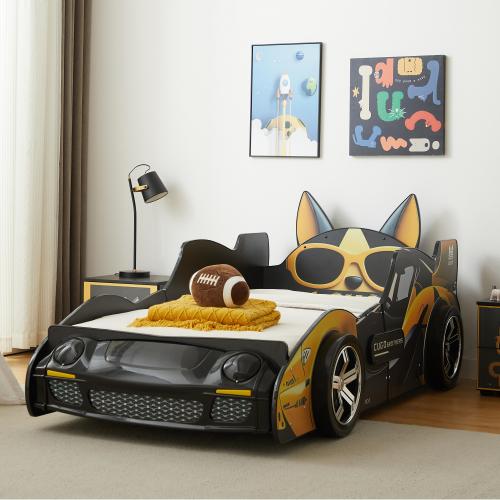 Cool Cartoon Car Bed - Black and Yellow Kids' Racing Bed - Image 2