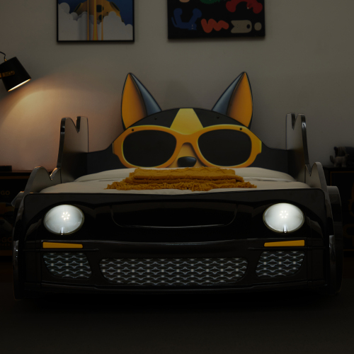 Cool Cartoon Car Bed - Black and Yellow Kids' Racing Bed - Image 3
