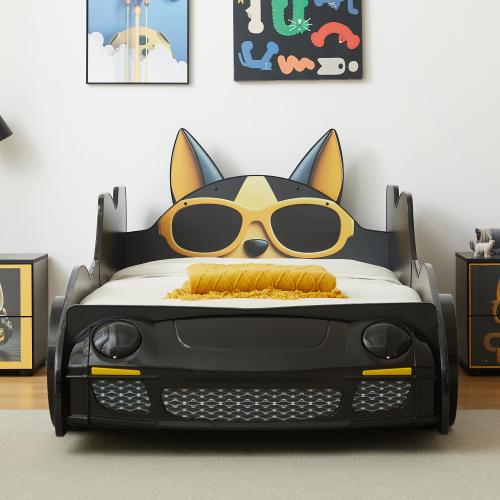 Cool Cartoon Car Bed - Black and Yellow Kids' Racing Bed - Image 4