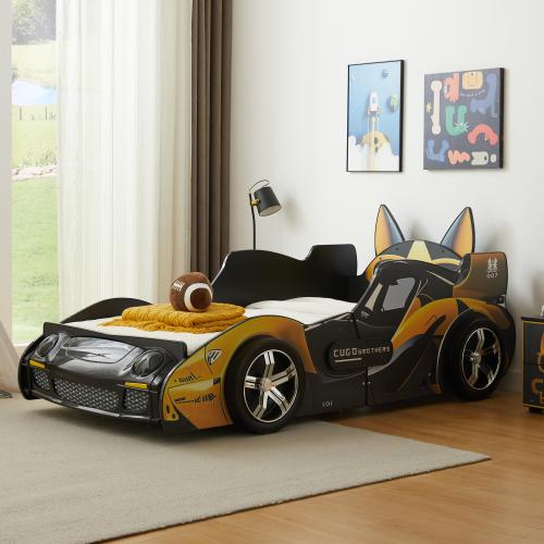 Cool Cartoon Car Bed - Black and Yellow Kids' Racing Bed - Image 5