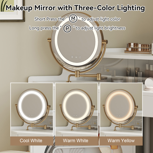 Corner Makeup Vanity Desk With Mirror & LED Lights - Image 7