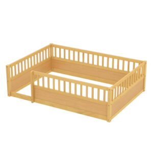 Full Floor Bed Frame with Fence, Montessori wooden children's floor bed