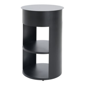 Indoor 3-Tier Metal Round Side Table with Sliding Door Cabinet