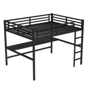 Metal Queen Size Loft Bed with Power Outlet and LED Lighted