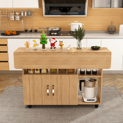 Multi-Functional Folding Table with Storage Shelves and Wheels - Image 4