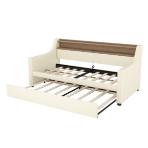 Twin Size Upholstered Daybed with Charging Station